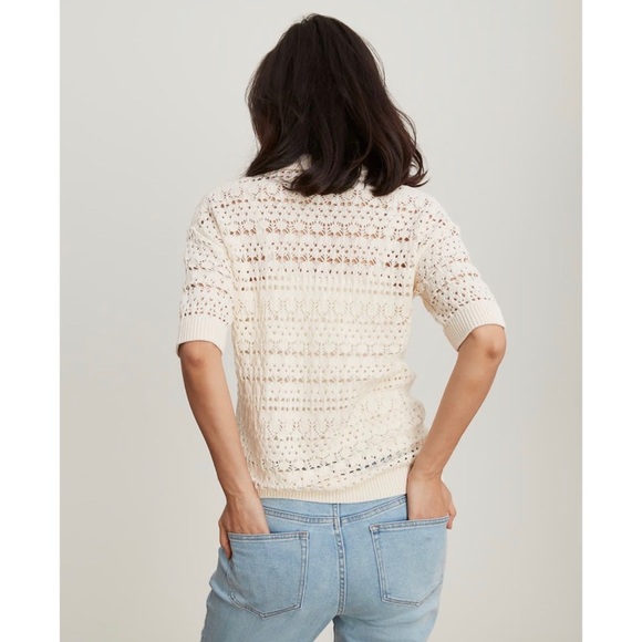 Size L Brand New Thyme Maternity Pointelle Elbow Sleeve Polo Sweater - Picture 3 of 9